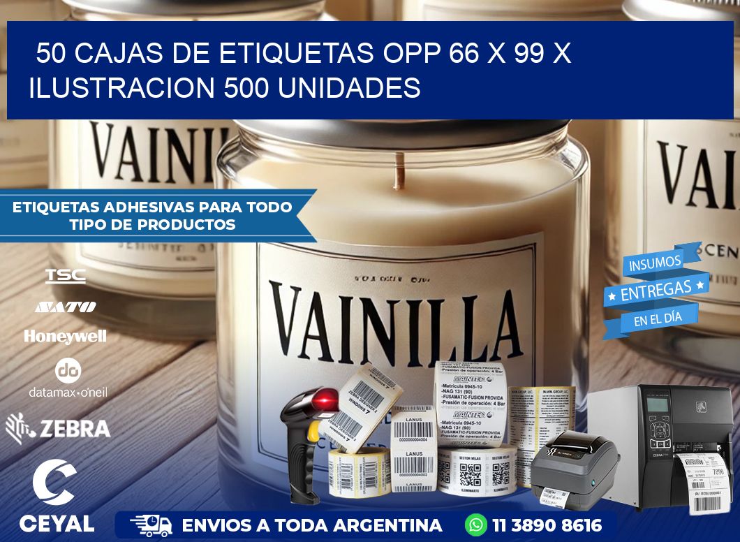 50 CAJAS DE ETIQUETAS OPP 66 x 99 X ILUSTRACION 500 UNIDADES