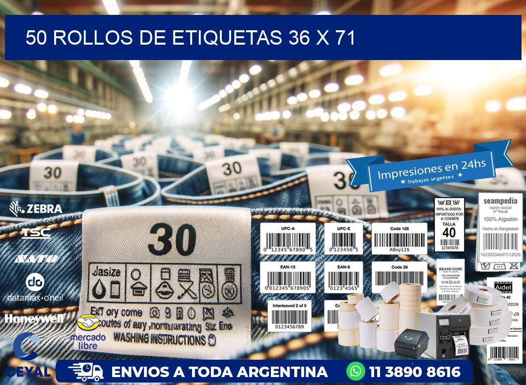 50 ROLLOS DE ETIQUETAS 36 x 71