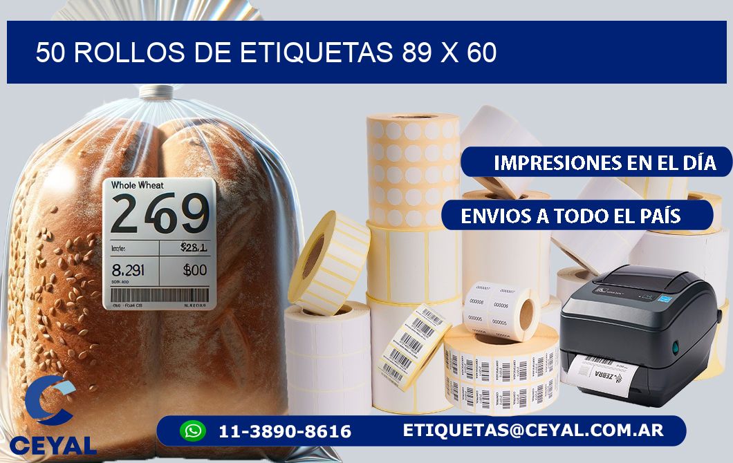 50 ROLLOS DE ETIQUETAS 89 x 60