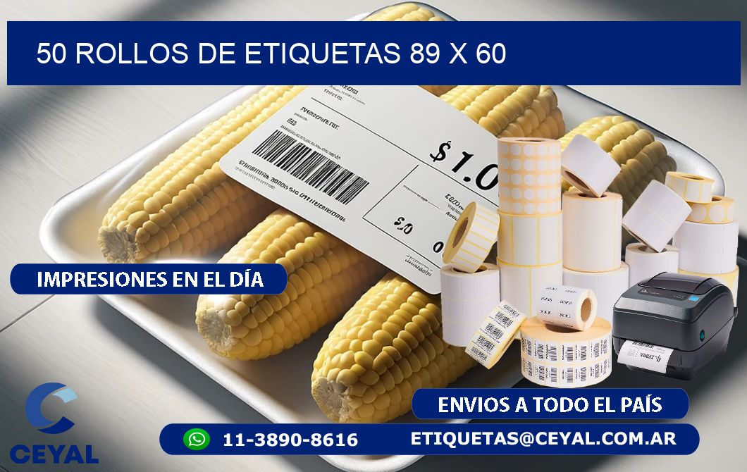 50 ROLLOS DE ETIQUETAS 89 x 60