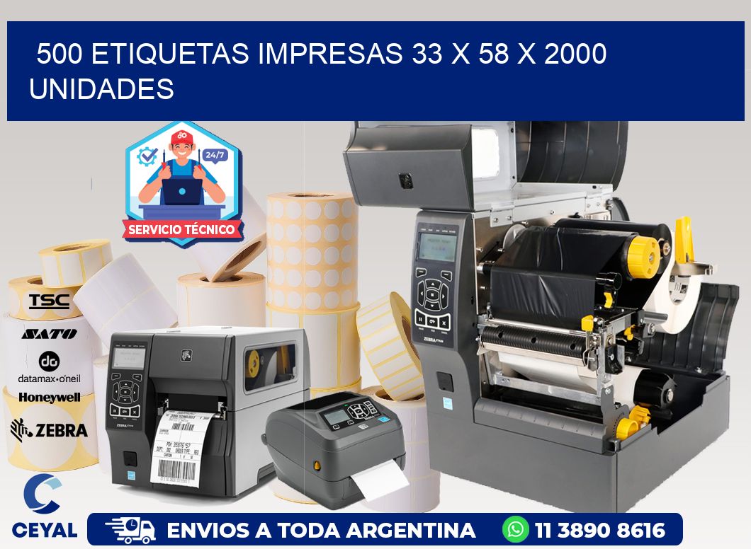 500 ETIQUETAS IMPRESAS 33 x 58 X 2000 UNIDADES