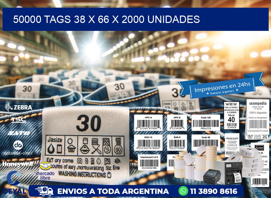 50000 TAGS 38 x 66 X 2000 UNIDADES