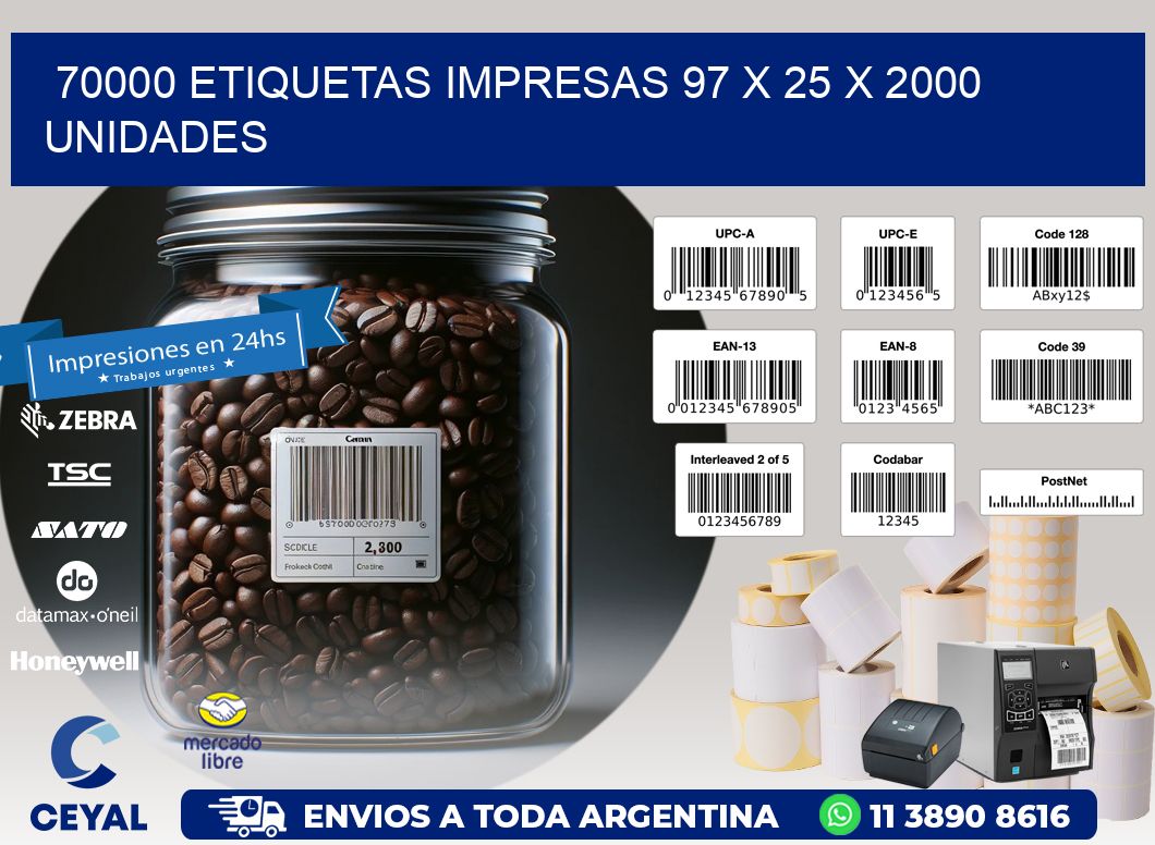 70000 ETIQUETAS IMPRESAS 97 x 25 X 2000 UNIDADES