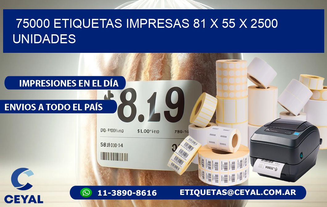 75000 ETIQUETAS IMPRESAS 81 x 55 X 2500 UNIDADES