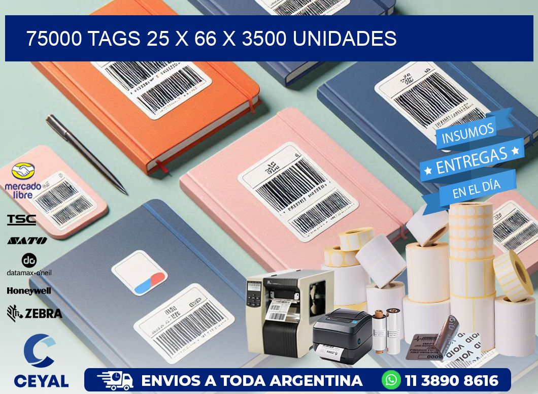 75000 TAGS 25 x 66 X 3500 UNIDADES