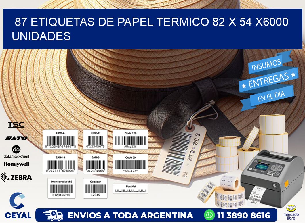 87 ETIQUETAS DE PAPEL TERMICO 82 x 54 X6000 UNIDADES