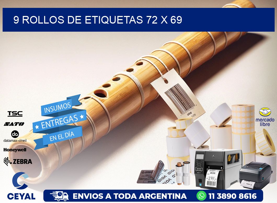 9 ROLLOS DE ETIQUETAS 72 x 69