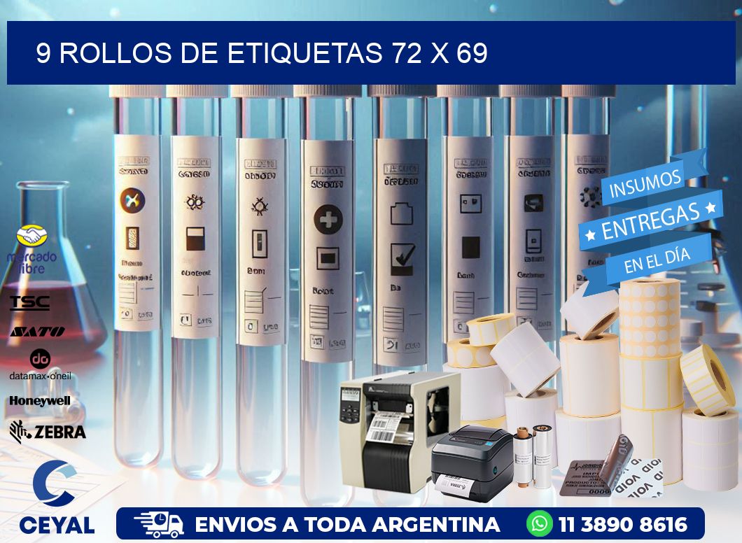 9 ROLLOS DE ETIQUETAS 72 x 69