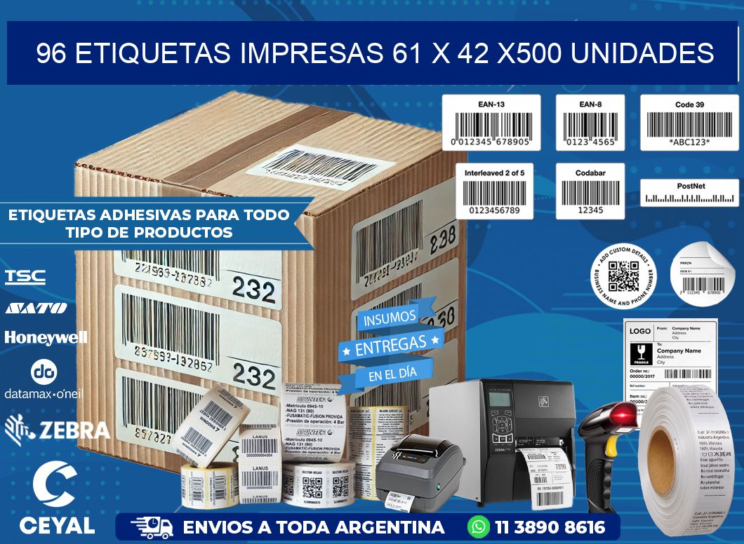 96 ETIQUETAS IMPRESAS 61 x 42 x500 UNIDADES