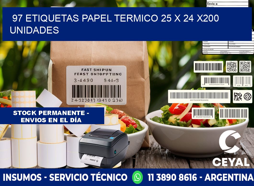 97 ETIQUETAS PAPEL TERMICO 25 x 24 x200 UNIDADES