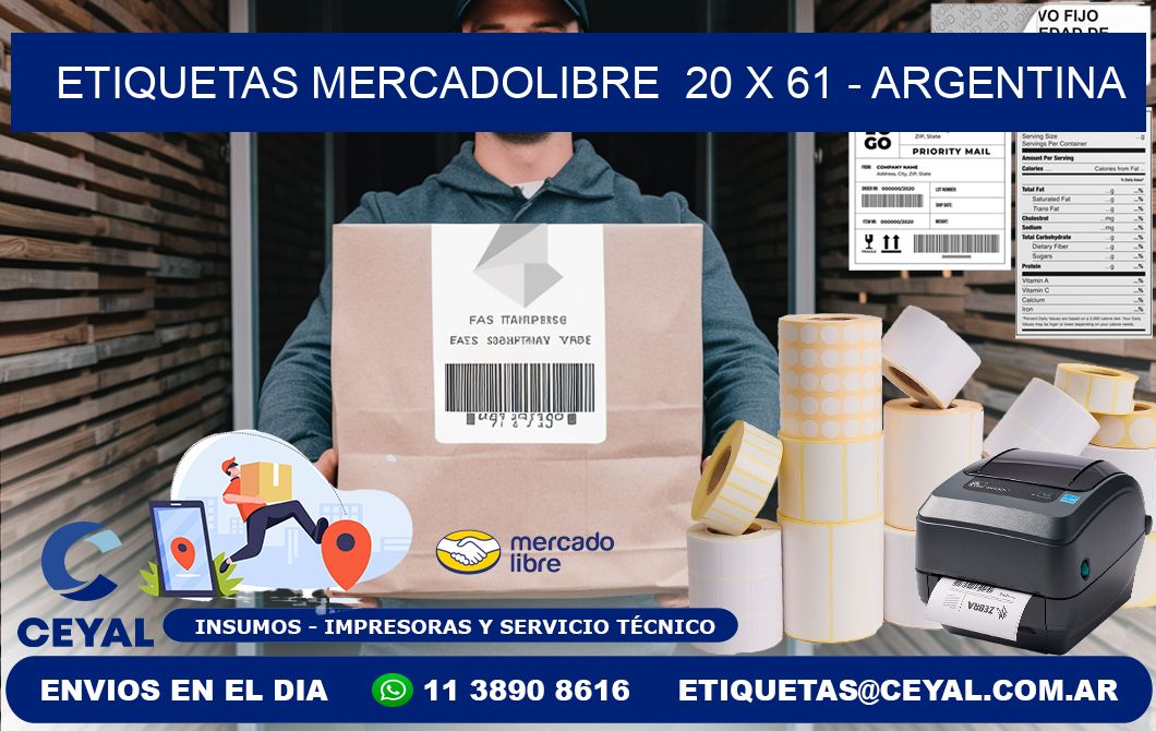 ETIQUETAS MERCADOLIBRE  20 x 61 - ARGENTINA