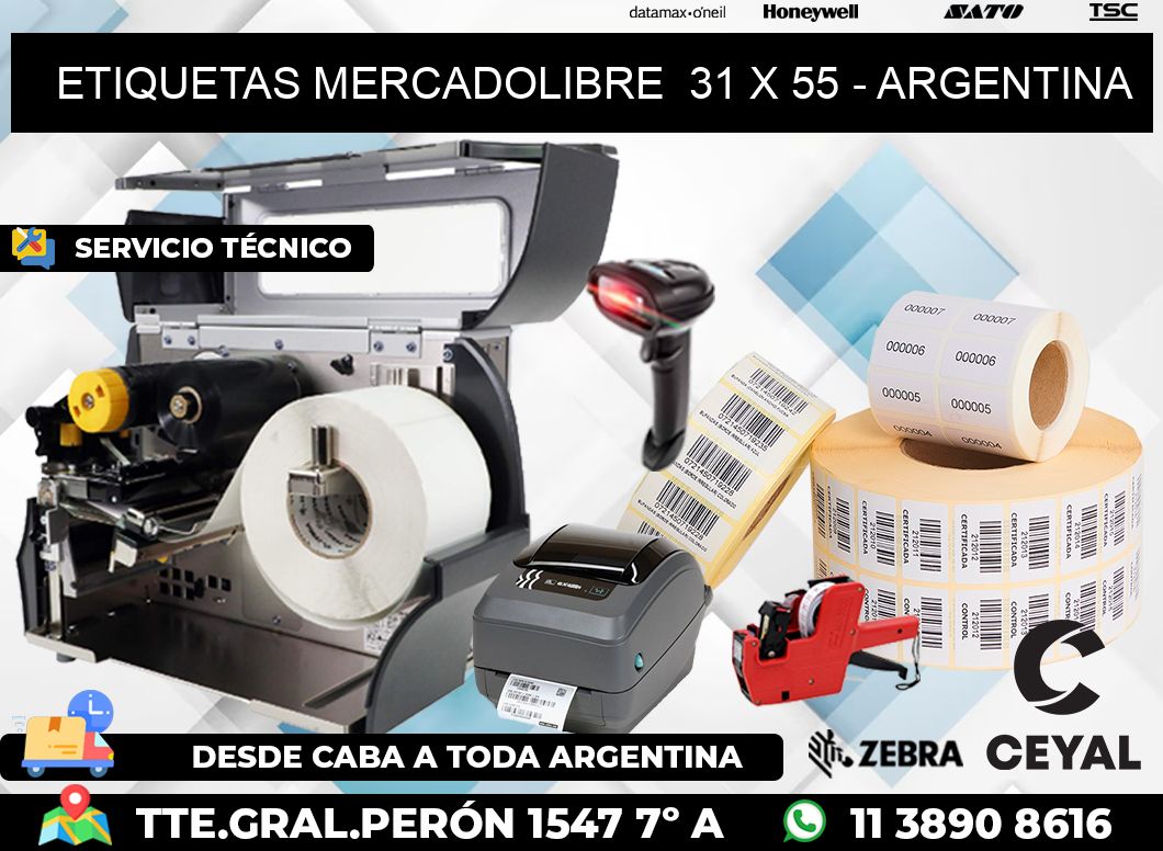 ETIQUETAS MERCADOLIBRE  31 x 55 - ARGENTINA