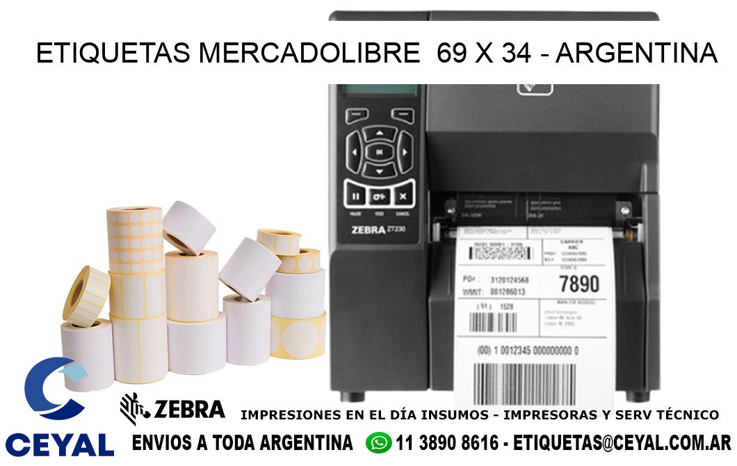 ETIQUETAS MERCADOLIBRE  69 x 34 - ARGENTINA