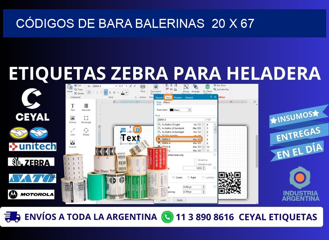 CÓDIGOS DE BARA BALERINAS  20 x 67