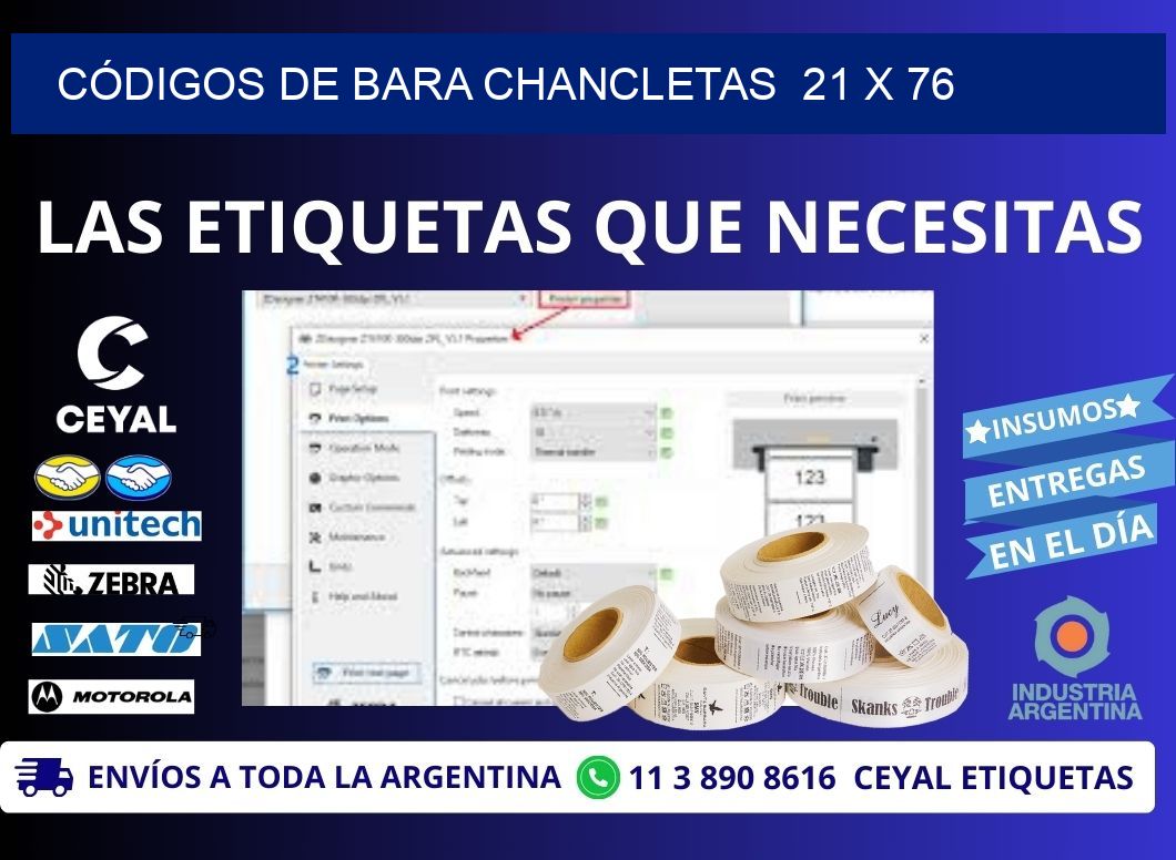 CÓDIGOS DE BARA CHANCLETAS  21 x 76