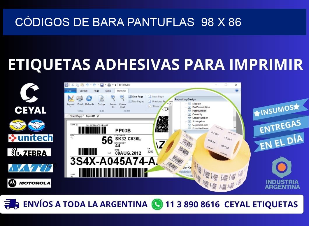 CÓDIGOS DE BARA PANTUFLAS  98 x 86