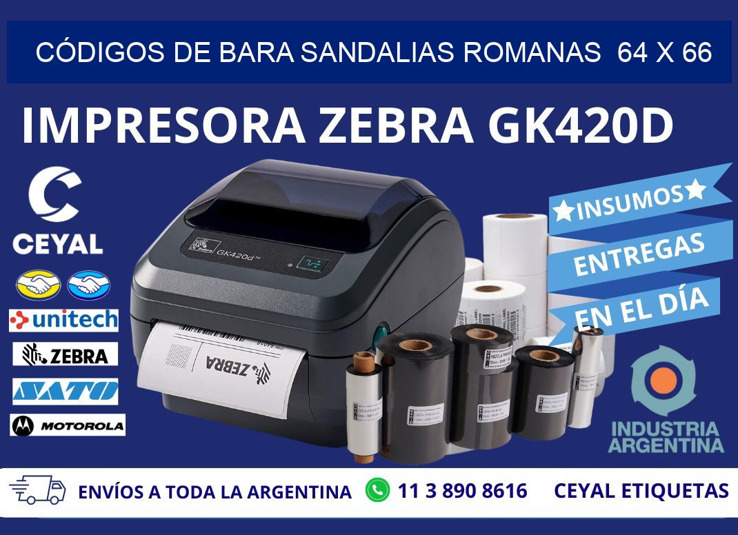 CÓDIGOS DE BARA SANDALIAS ROMANAS  64 x 66