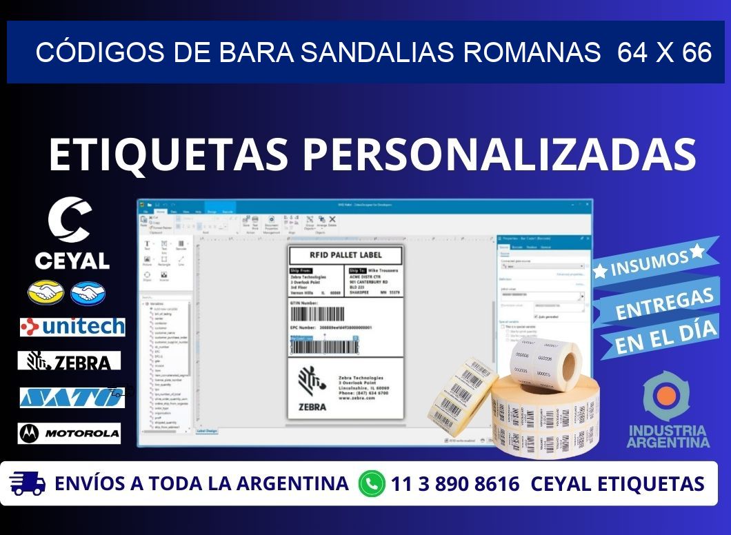 CÓDIGOS DE BARA SANDALIAS ROMANAS  64 x 66