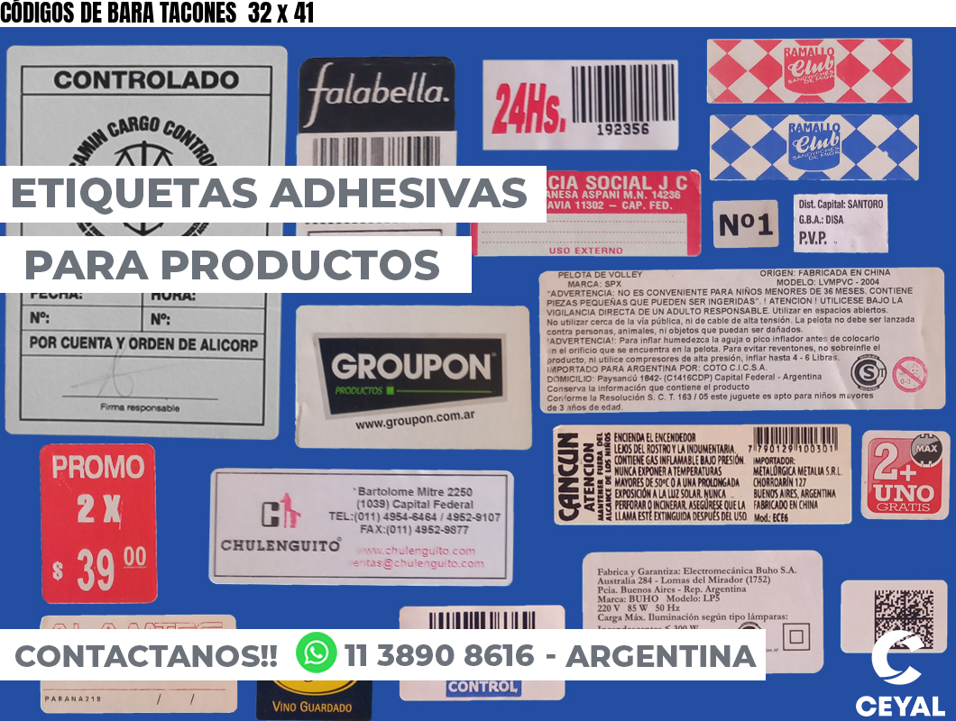 CÓDIGOS DE BARA TACONES  32 x 41