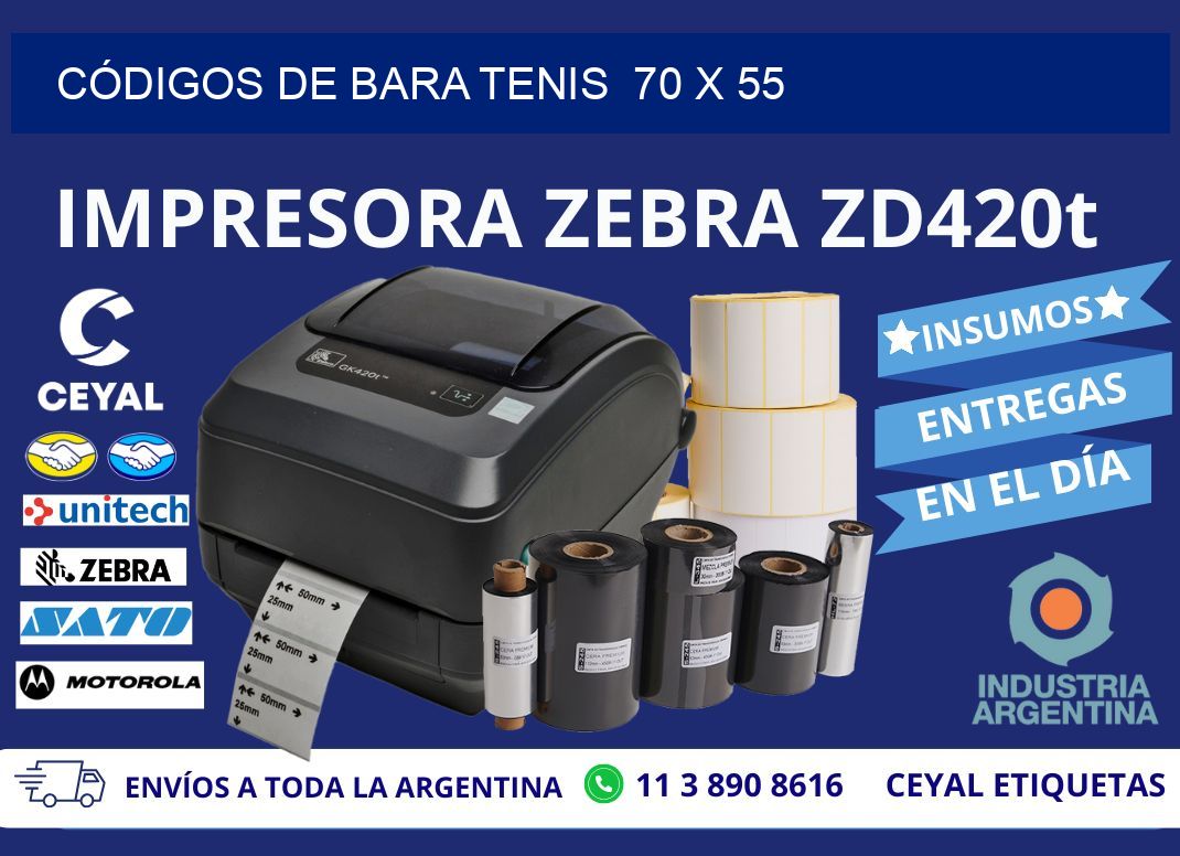 CÓDIGOS DE BARA TENIS  70 x 55