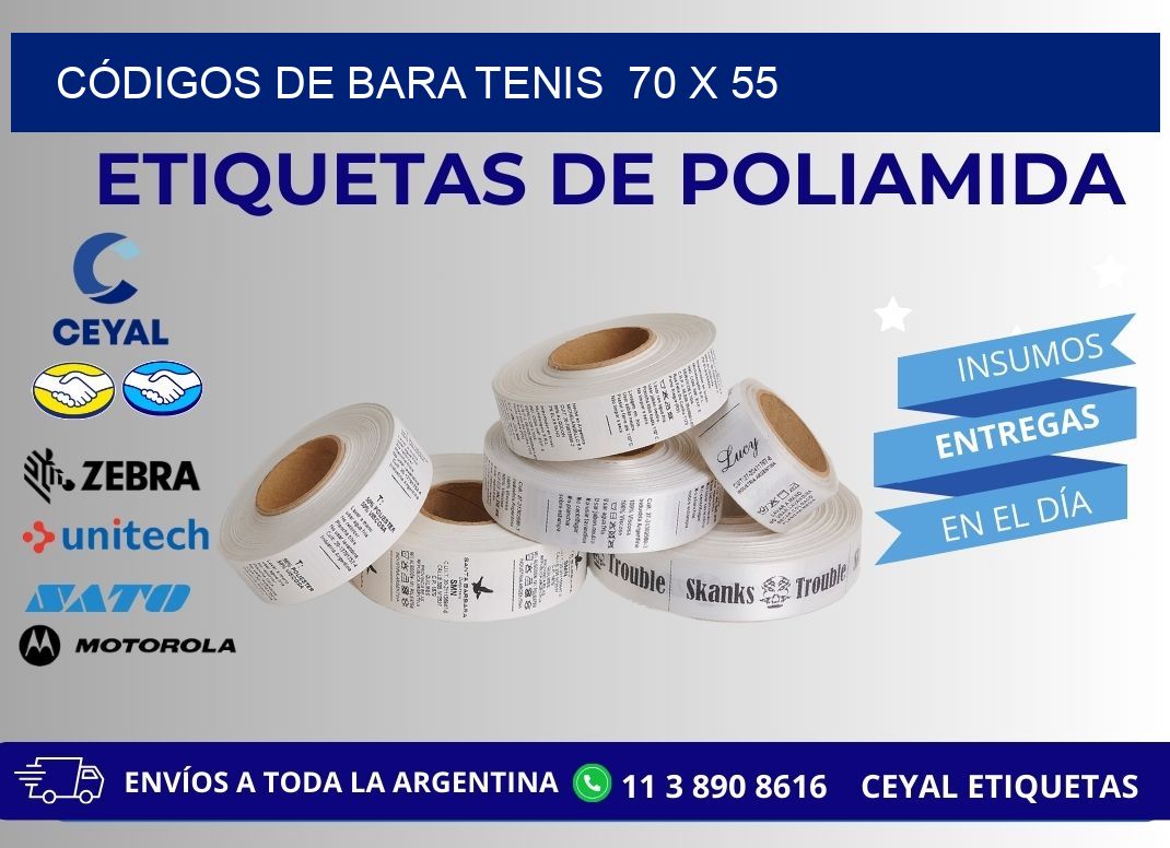 CÓDIGOS DE BARA TENIS  70 x 55