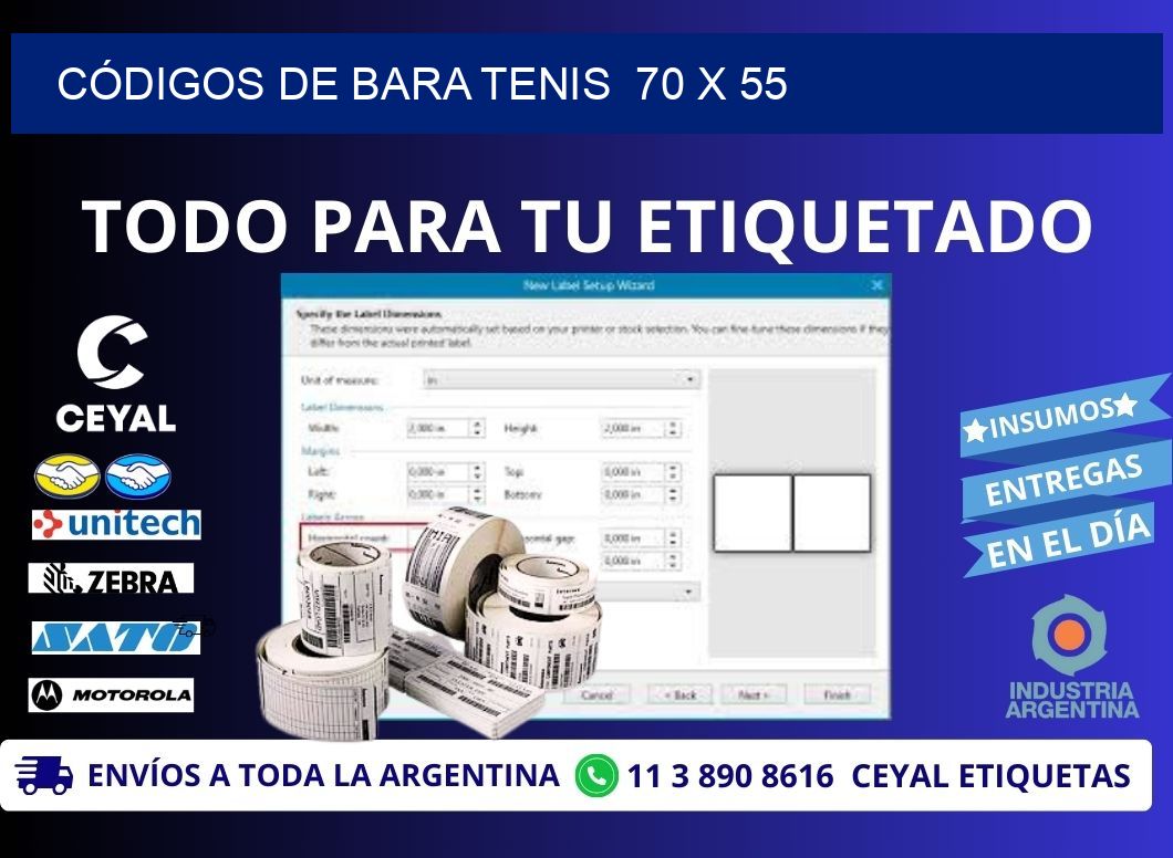 CÓDIGOS DE BARA TENIS  70 x 55