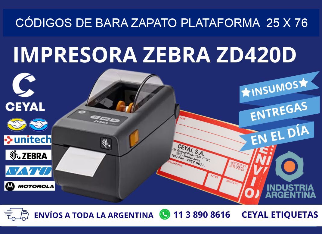 CÓDIGOS DE BARA ZAPATO PLATAFORMA  25 x 76