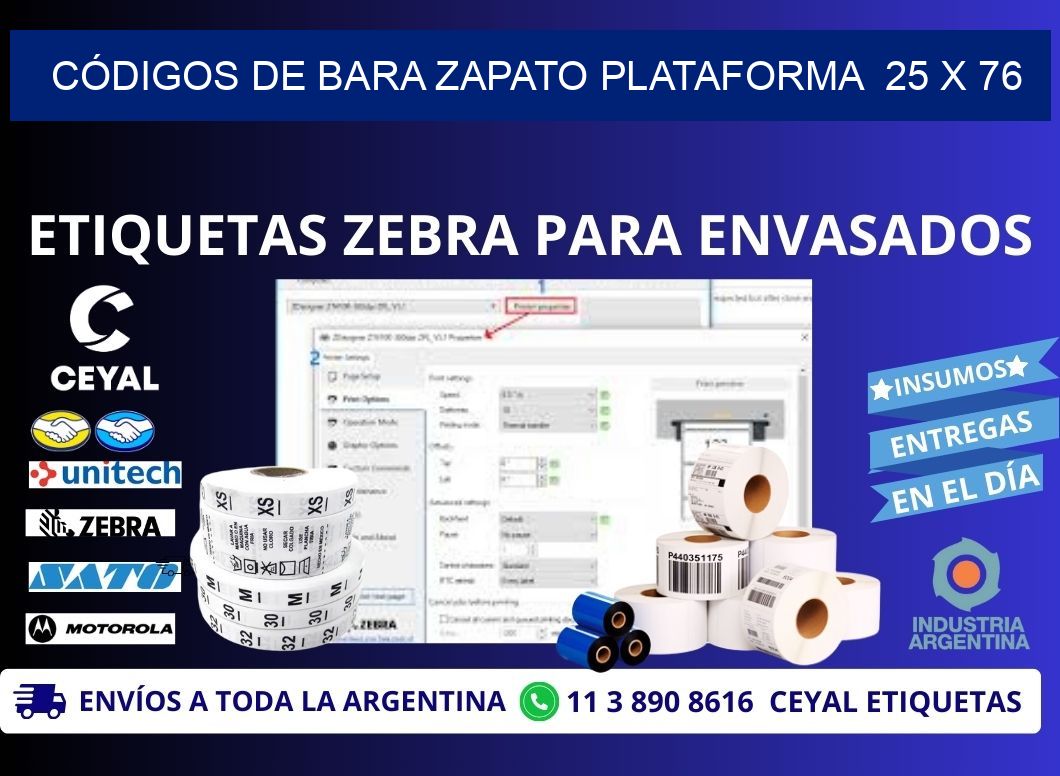 CÓDIGOS DE BARA ZAPATO PLATAFORMA  25 x 76