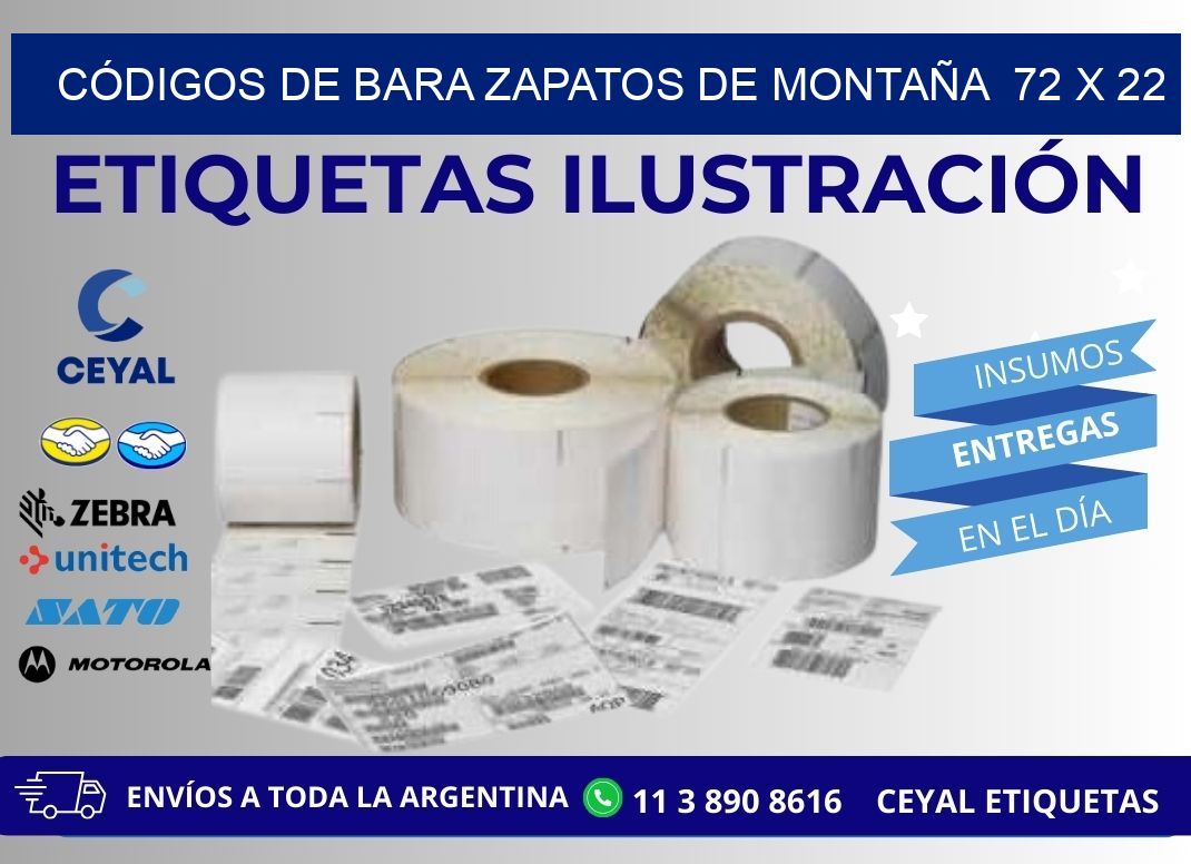 CÓDIGOS DE BARA ZAPATOS DE MONTAÑA  72 x 22