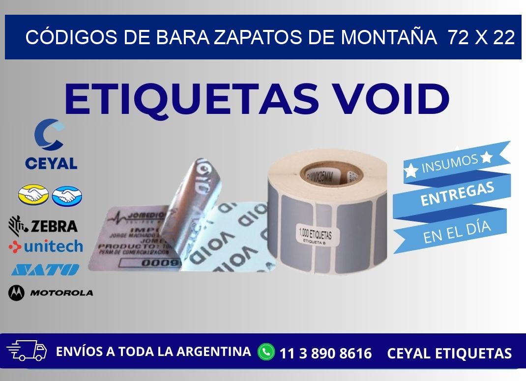 CÓDIGOS DE BARA ZAPATOS DE MONTAÑA  72 x 22