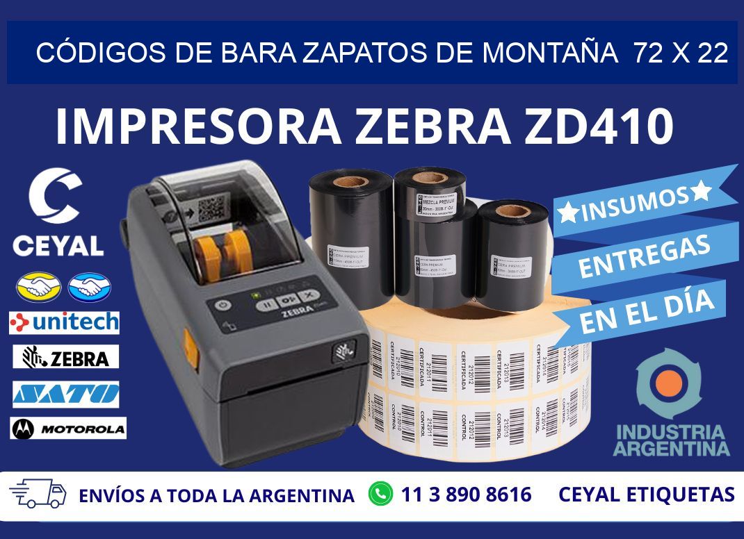 CÓDIGOS DE BARA ZAPATOS DE MONTAÑA  72 x 22