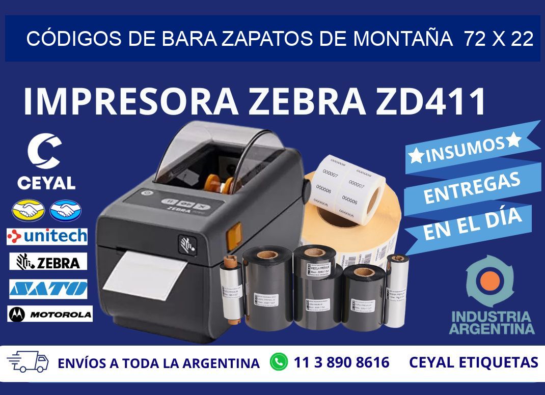 CÓDIGOS DE BARA ZAPATOS DE MONTAÑA  72 x 22