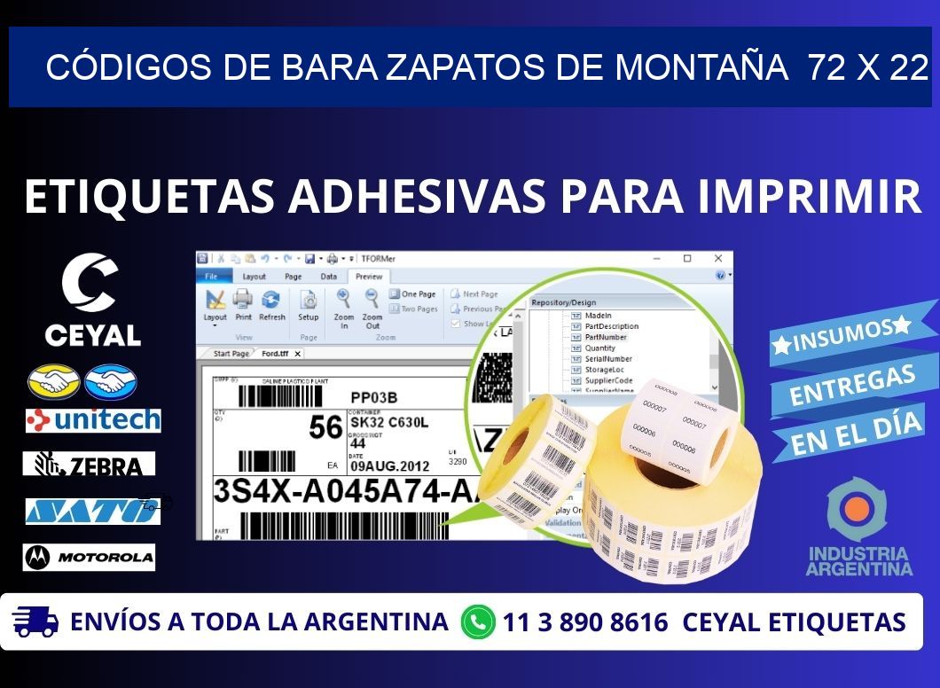 CÓDIGOS DE BARA ZAPATOS DE MONTAÑA  72 x 22