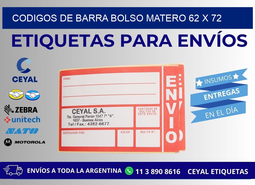 CODIGOS DE BARRA BOLSO MATERO 62 x 72