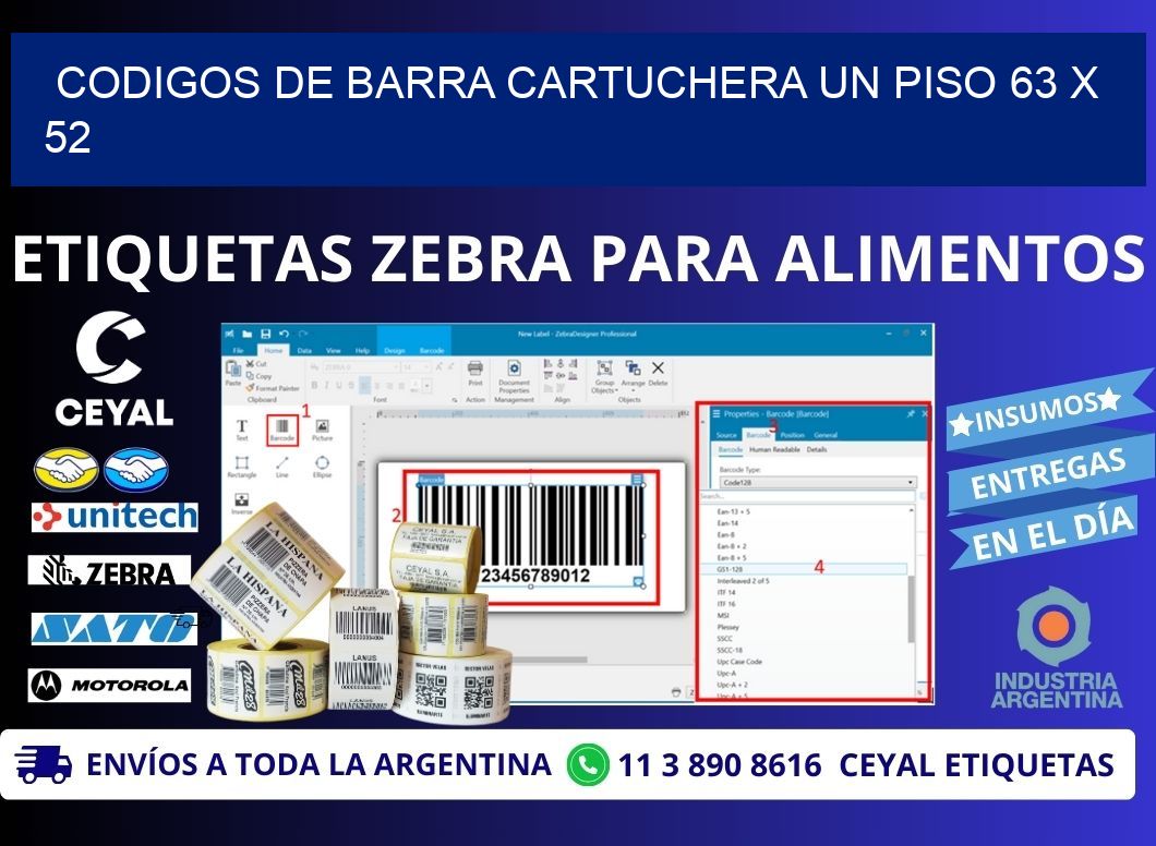 CODIGOS DE BARRA CARTUCHERA UN PISO 63 x 52