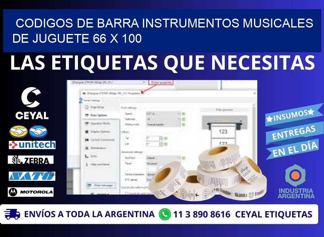 CODIGOS DE BARRA INSTRUMENTOS MUSICALES DE JUGUETE 66 x 100