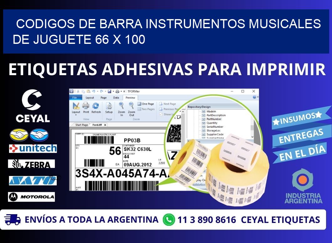 CODIGOS DE BARRA INSTRUMENTOS MUSICALES DE JUGUETE 66 x 100