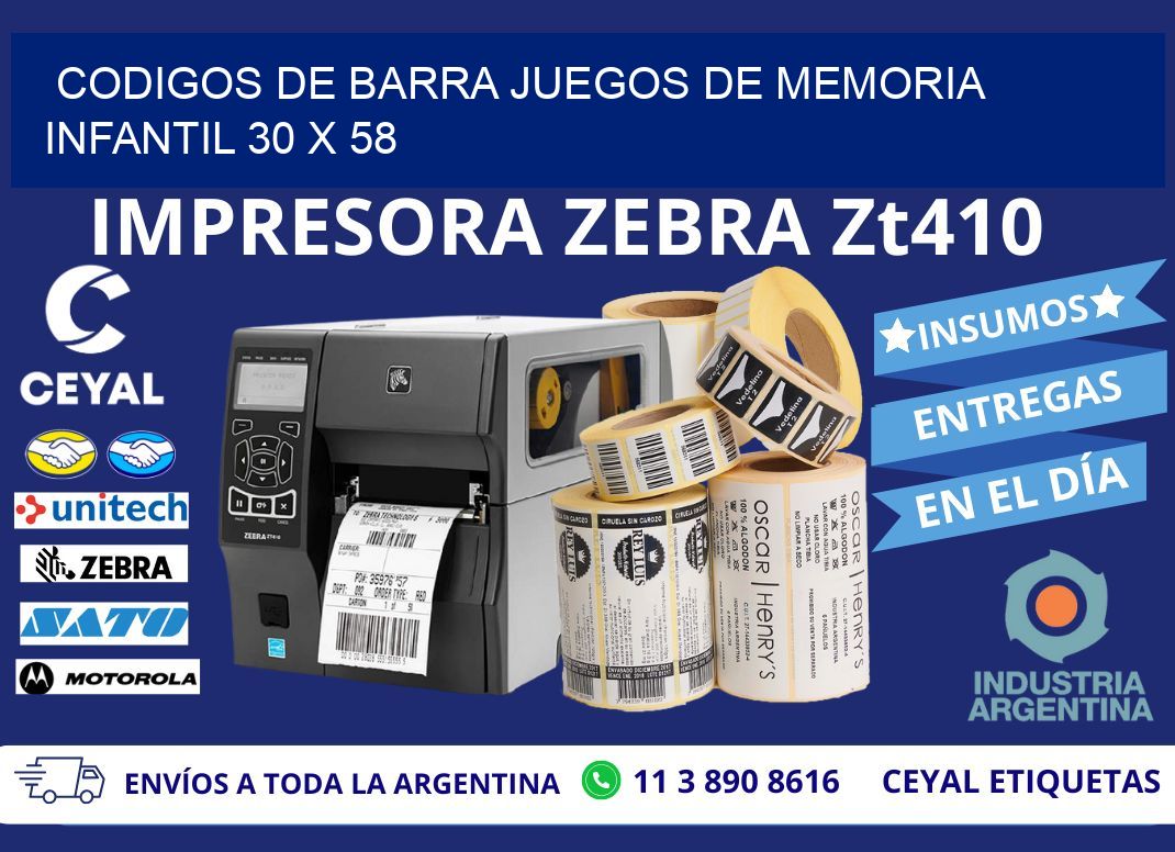 CODIGOS DE BARRA JUEGOS DE MEMORIA INFANTIL 30 x 58