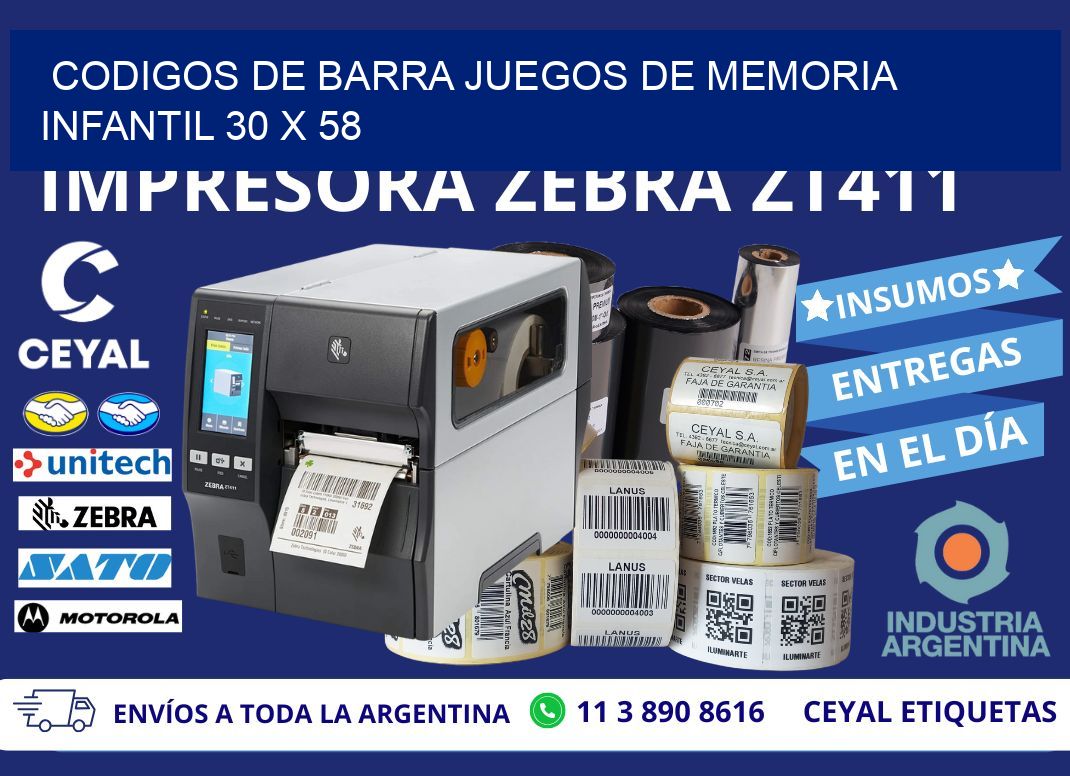 CODIGOS DE BARRA JUEGOS DE MEMORIA INFANTIL 30 x 58