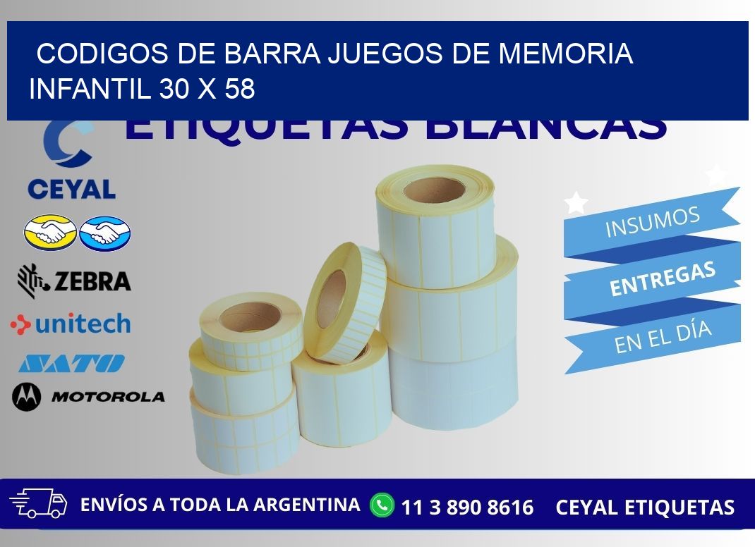 CODIGOS DE BARRA JUEGOS DE MEMORIA INFANTIL 30 x 58