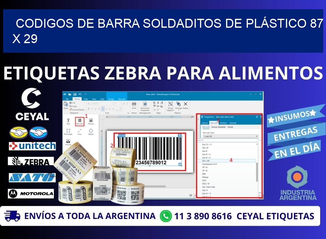 CODIGOS DE BARRA SOLDADITOS DE PLÁSTICO 87 x 29
