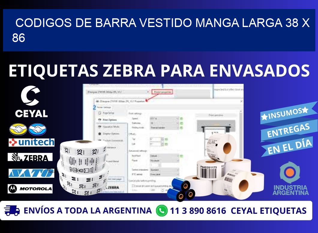 CODIGOS DE BARRA VESTIDO MANGA LARGA 38 x 86