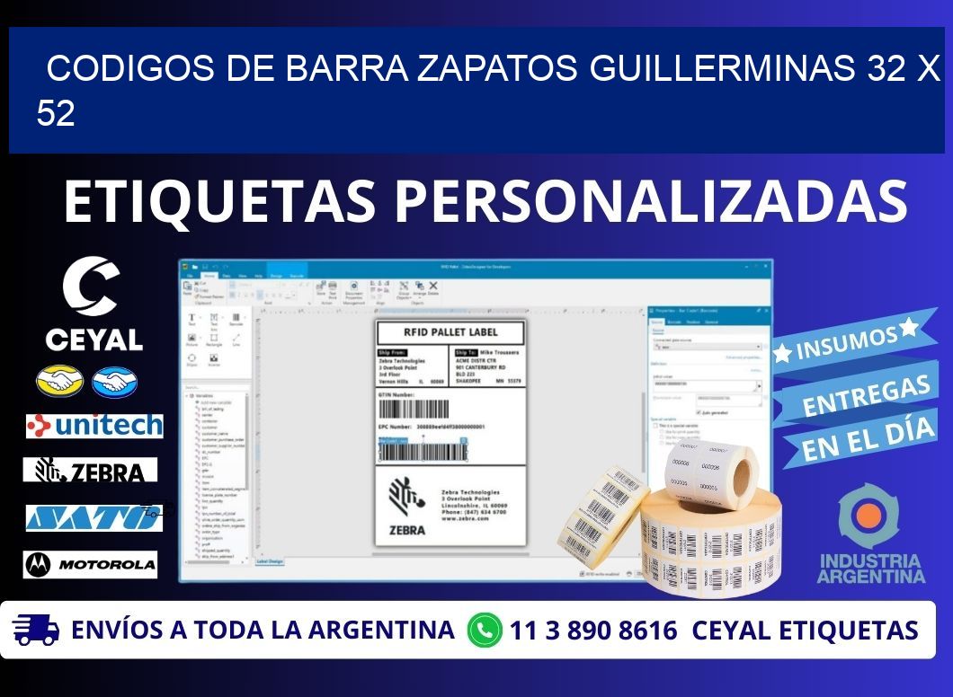 CODIGOS DE BARRA ZAPATOS GUILLERMINAS 32 x 52