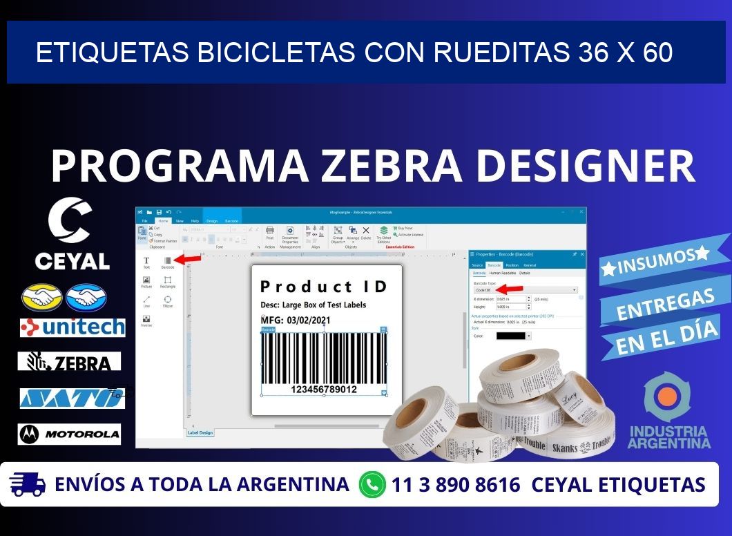 ETIQUETAS BICICLETAS CON RUEDITAS 36 x 60