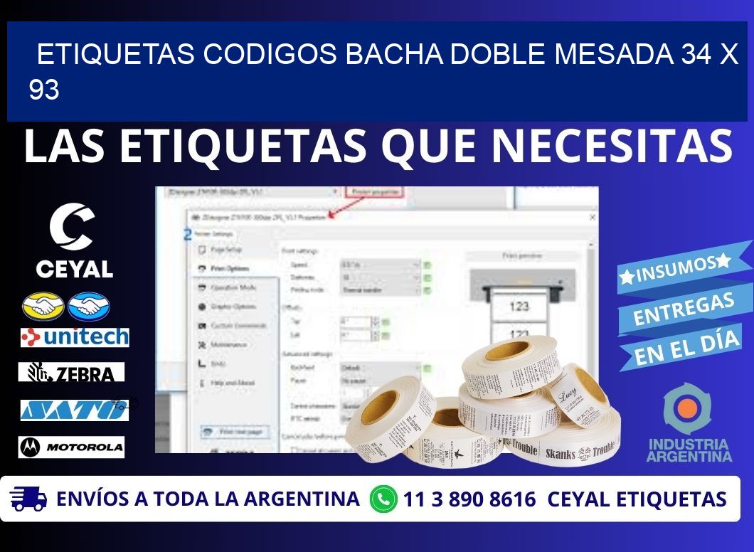 ETIQUETAS CODIGOS BACHA DOBLE MESADA 34 x 93