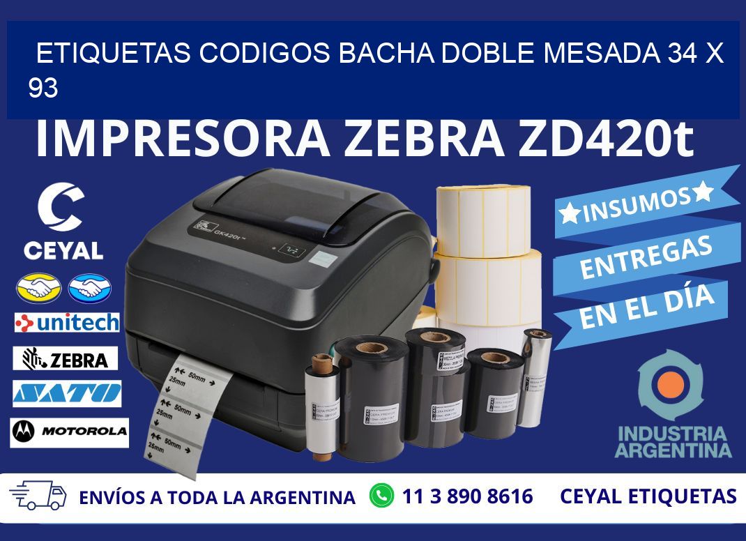 ETIQUETAS CODIGOS BACHA DOBLE MESADA 34 x 93