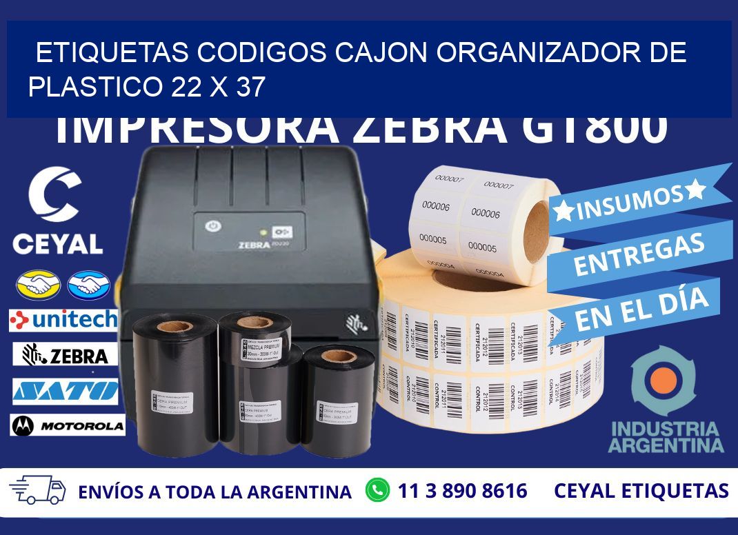 ETIQUETAS CODIGOS CAJON ORGANIZADOR DE PLASTICO 22 x 37