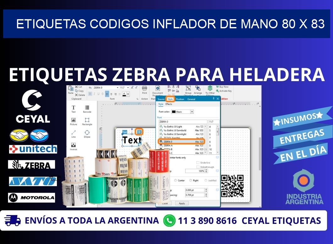 ETIQUETAS CODIGOS INFLADOR DE MANO 80 x 83
