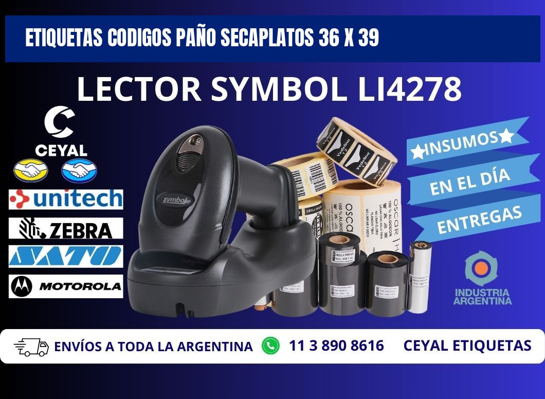 ETIQUETAS CODIGOS PAÑO SECAPLATOS 36 x 39
