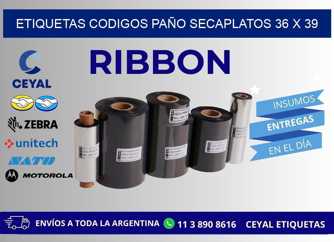 ETIQUETAS CODIGOS PAÑO SECAPLATOS 36 x 39